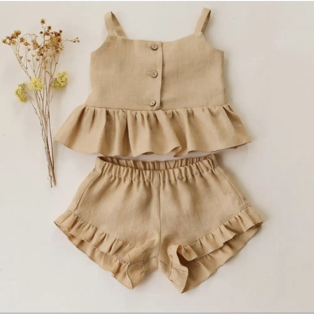 SunnyFrills: Baby Girl Summer Sling & Shorts Set - Beige / 100cm
