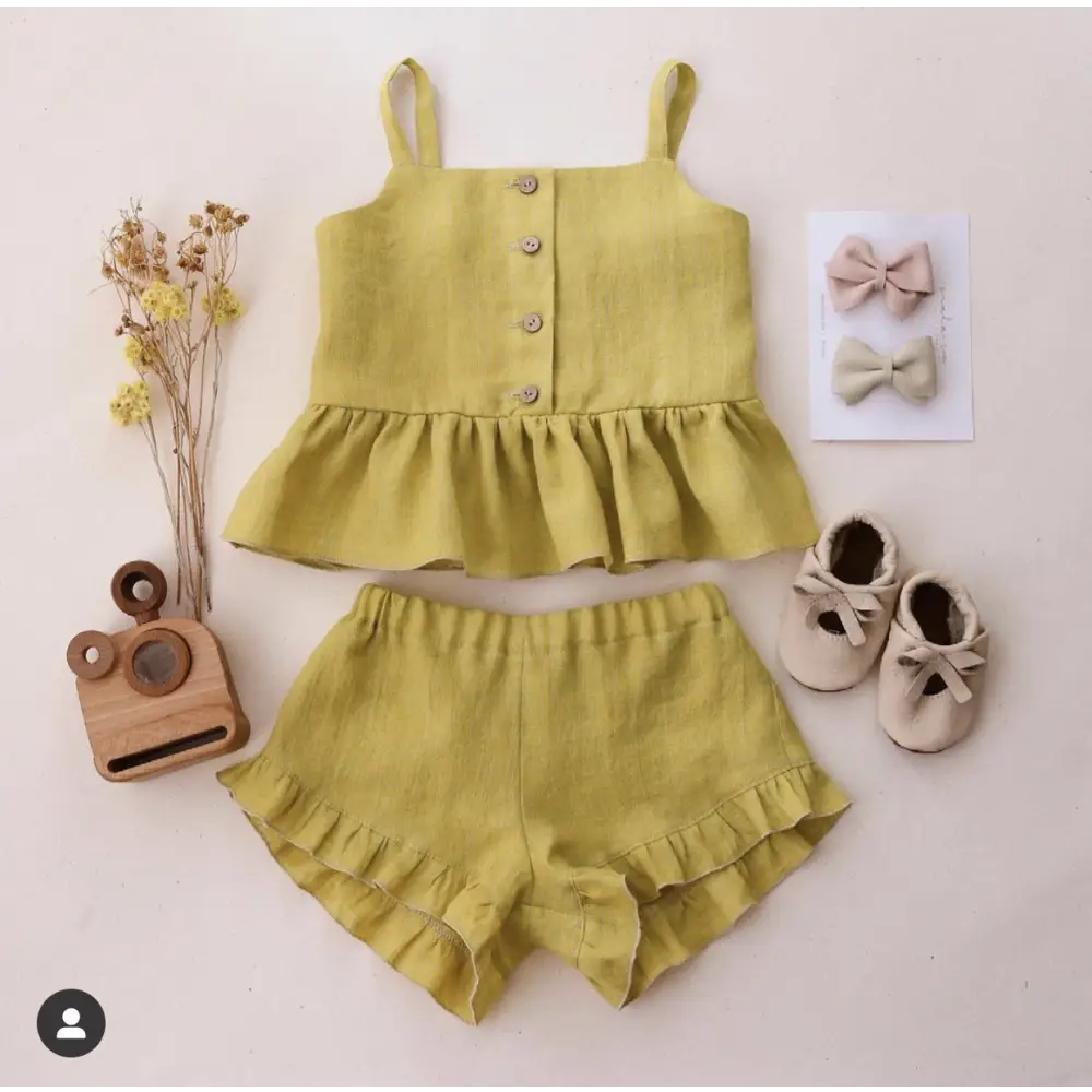 SunnyFrills: Baby Girl Summer Sling & Shorts Set - Yellow / 100cm