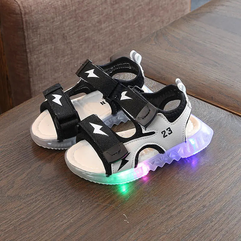 SunnyStride Kids: Beach-Ready Boys’ Sandals - Black / 21
