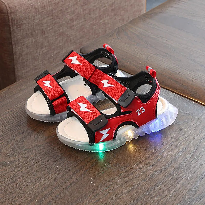 SunnyStride Kids: Beach-Ready Boys’ Sandals - Red / 21