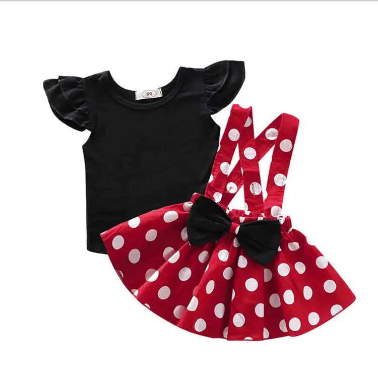 Sunshine Set: Fly Sleeve Top & Suspender Skirt - Black / 80cm