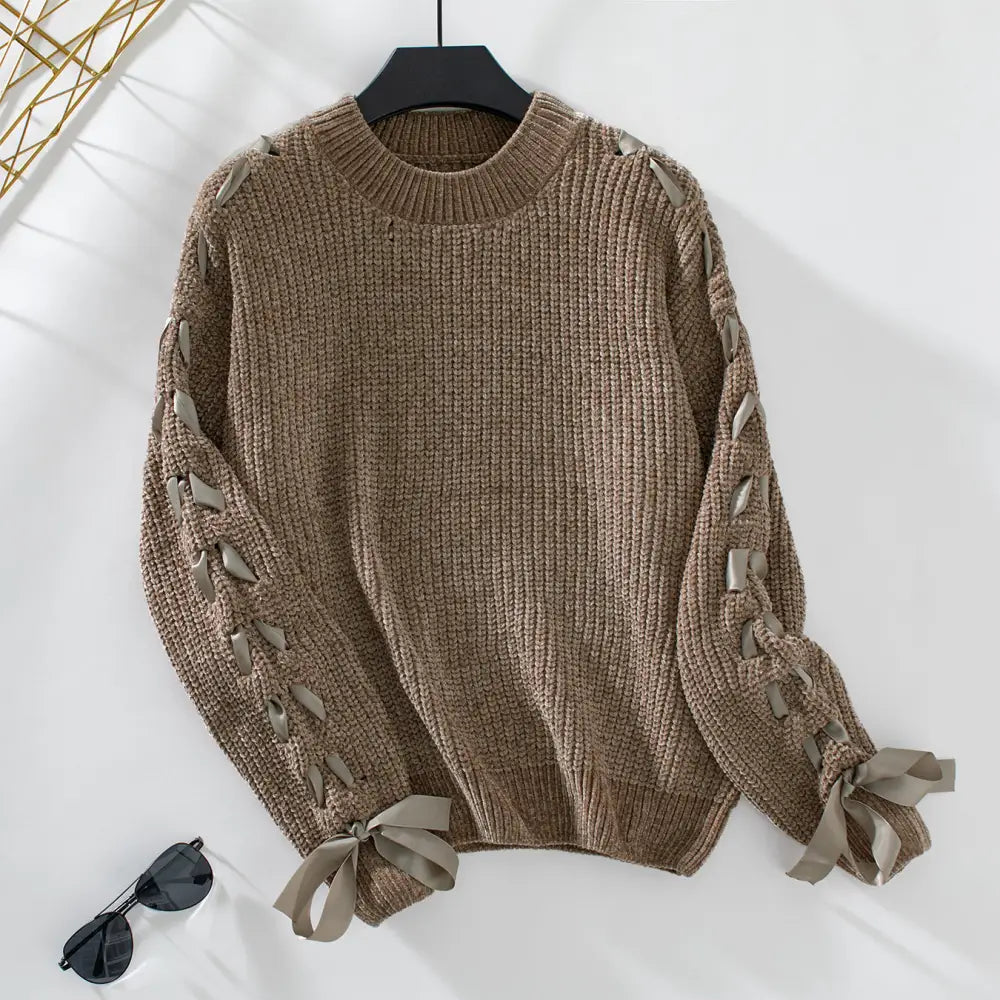 Sweet Bow Pullover Top - Khaki / S