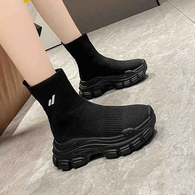 Sweet Tube White High Heel Round Toe Sponge Cake Platform Shoes - Two black bars / 35