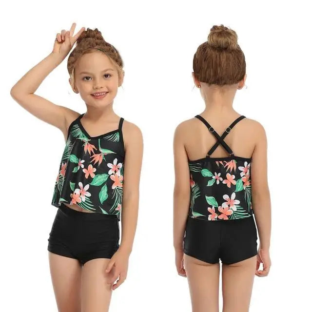 Swimsuit Conservative Swimwear Fashion Tankini - Black Boxers / Children 104