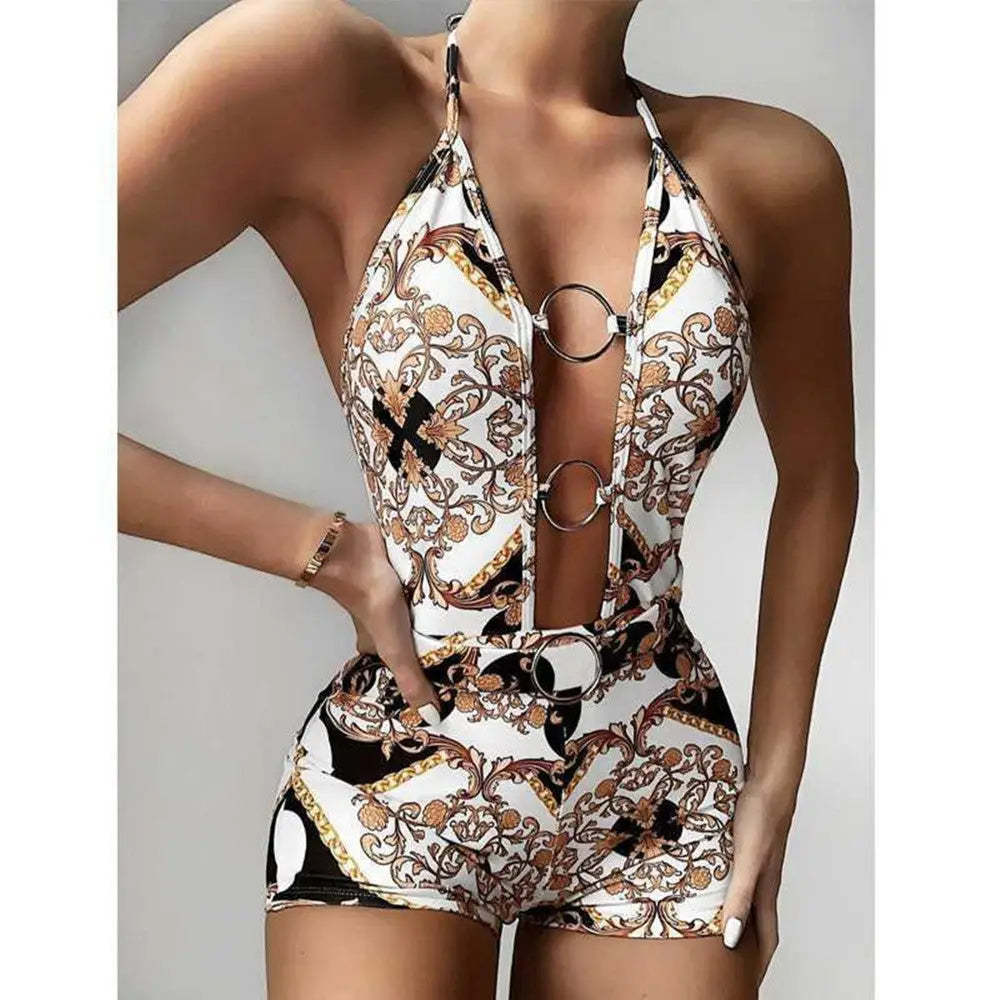 Swimsuit with printed cutout straps