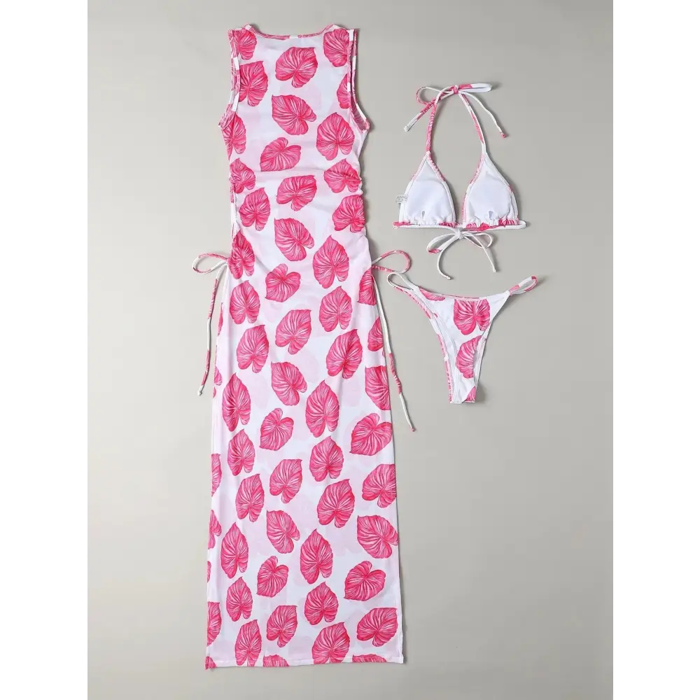 Swimsuit Women’s Split Three-point Backless Print Mesh Three-piece Suit