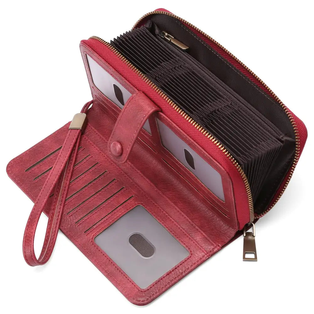 Synthetic Leather Daily Wallet with Anti-Theft Protection - Wine Red
