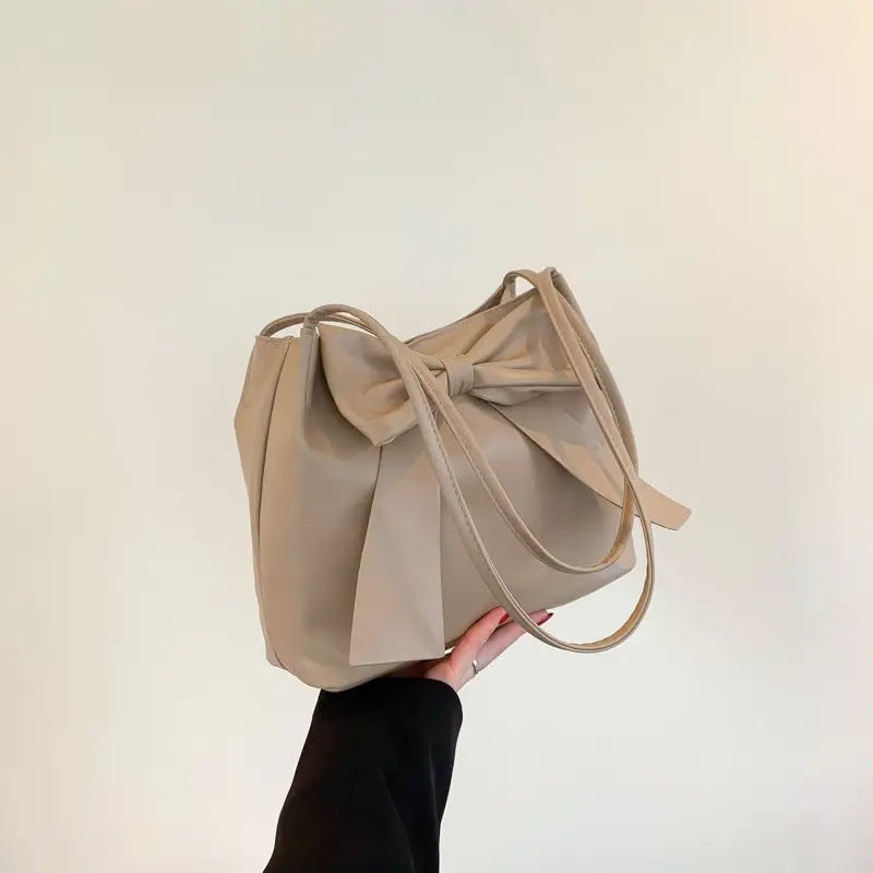 Synthetic Leather Three-Dimensional Pocket Bow Square Bag - Khaki