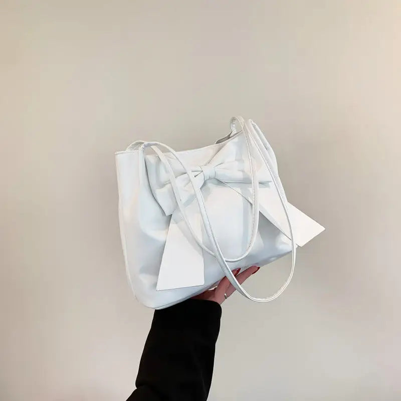 Synthetic Leather Three-Dimensional Pocket Bow Square Bag - White