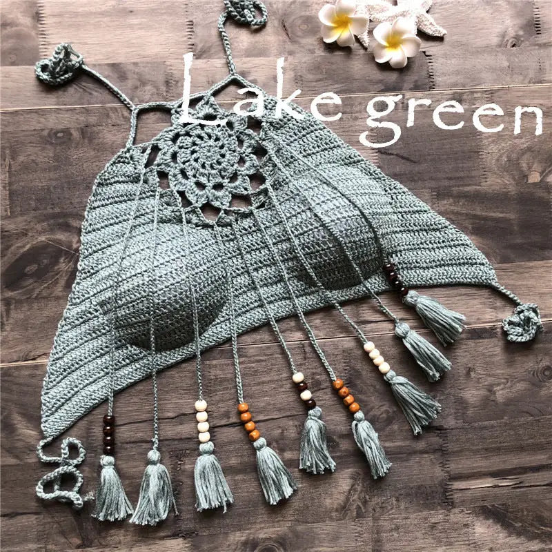 Tassel bohemian swimsuit - Lake Green / M
