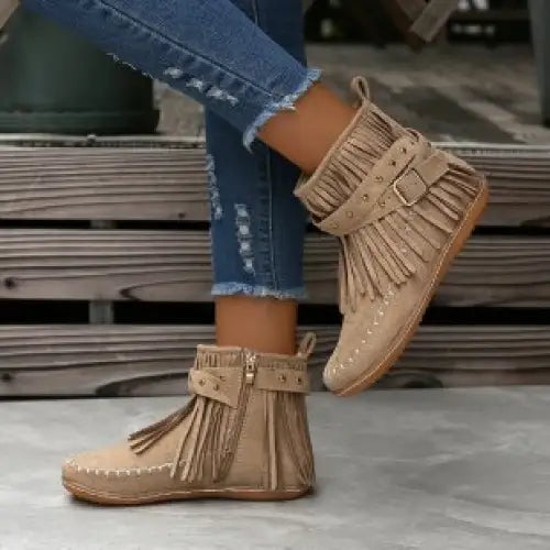 TasselWarm Double-Layer Women’s Boots - Beige / 36