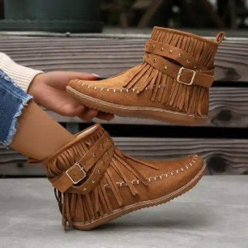 TasselWarm Double-Layer Women’s Boots - Dark Brown / 36