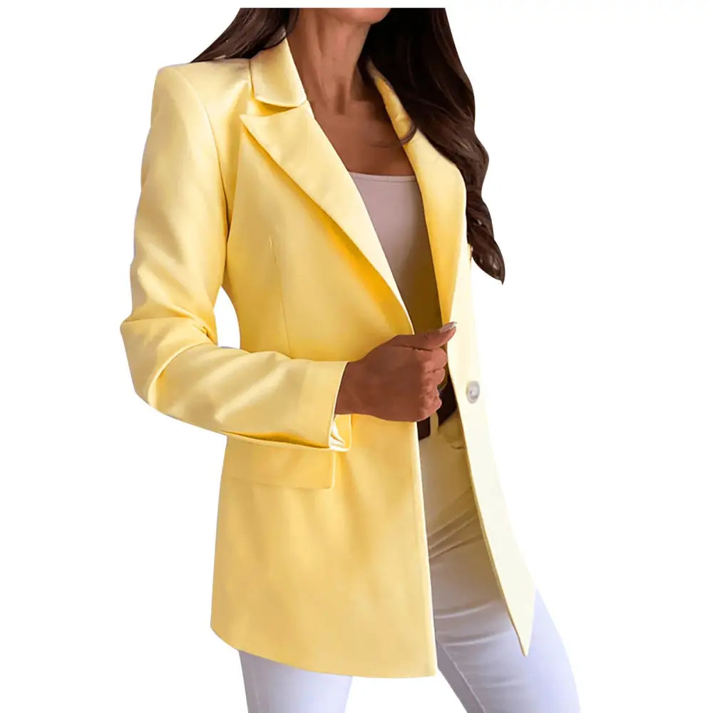 Yellow single-button blazer.