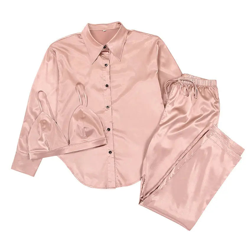 Three-piece Suit Of European And American Underwear Lapel Shirt Top Trousers