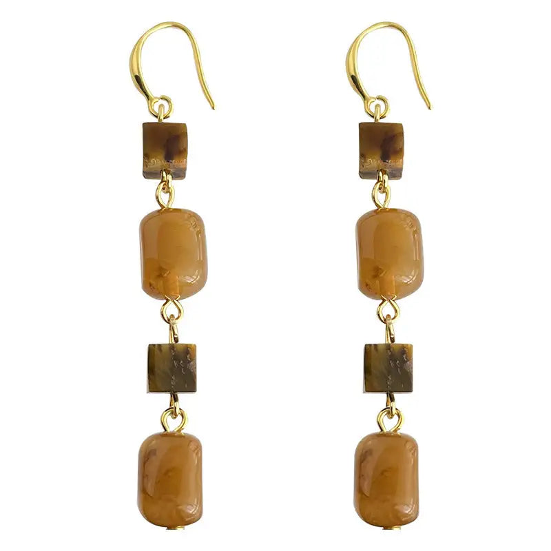 Tigereye Luxe Handmade Long Tassel Earrings - Tigereye