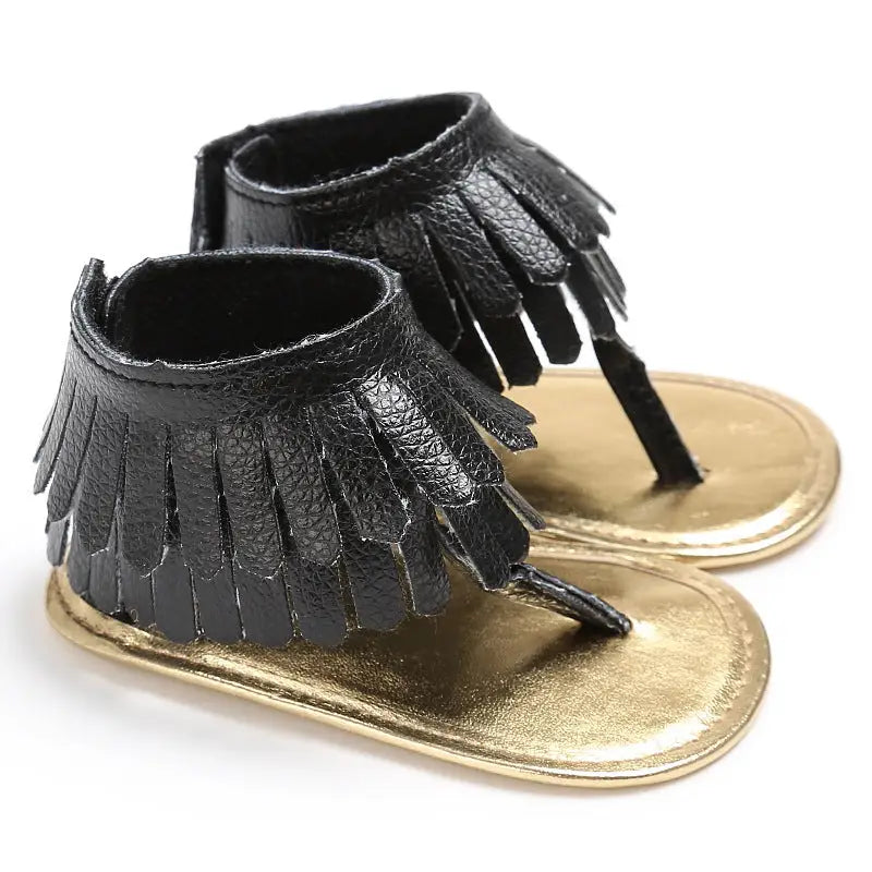 TinyToes Tassel Sandals - Multicolor Flip-Flop - Black pu / 11cm