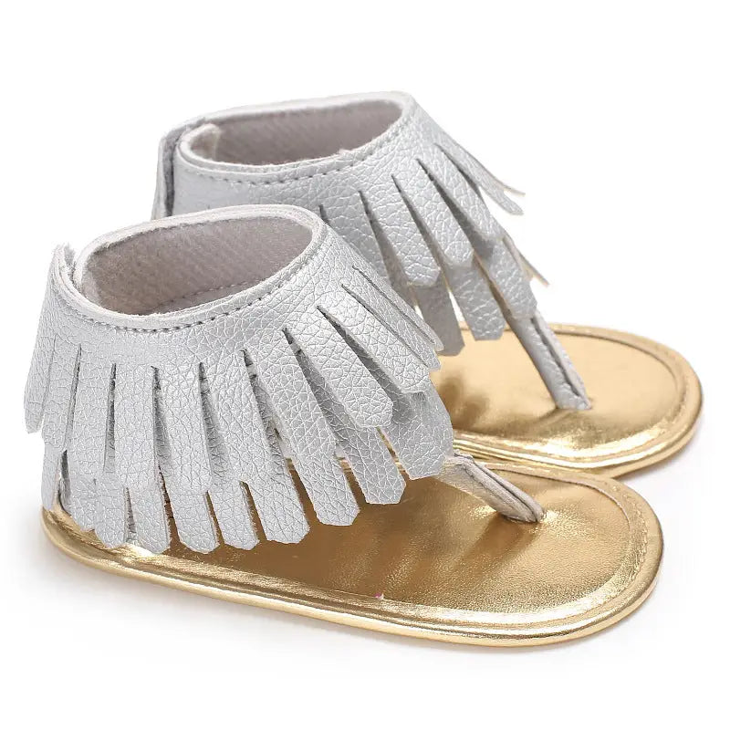 TinyToes Tassel Sandals - Multicolor Flip-Flop - Silver pu / 11cm