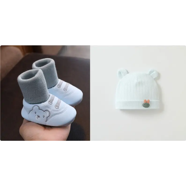 TinyTreads Non-Slip Baby Shoes - Spring cotton blue set / Inner Length 11cm