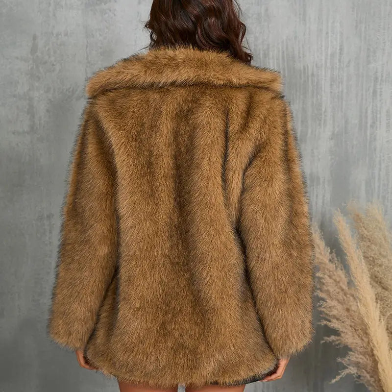 Brown faux fur coat.