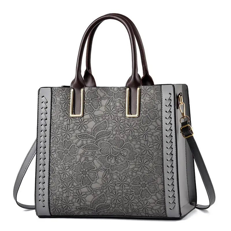Top Handle Satchel Handbag with Adjustable Shoulder Strap - Gray