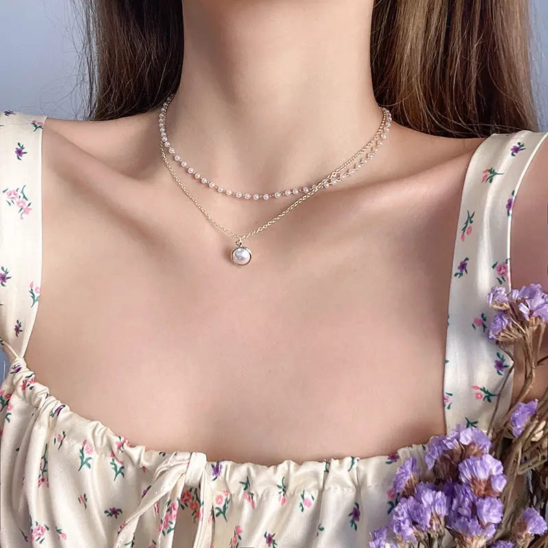 Twilight Pearl Duo: Beach Chic Clavicle Necklace - Pearl necklace
