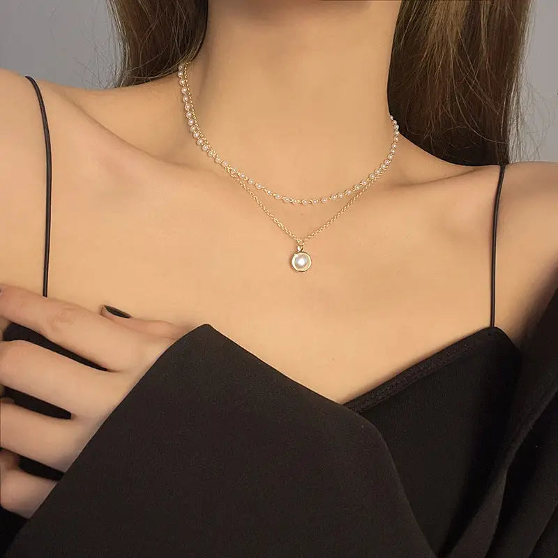 Twilight Pearl Duo: Beach Chic Clavicle Necklace - Pearl necklace