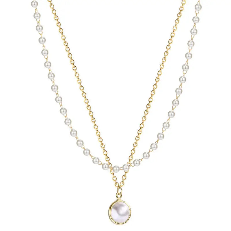 Twilight Pearl Duo: Beach Chic Clavicle Necklace - Pearl necklace