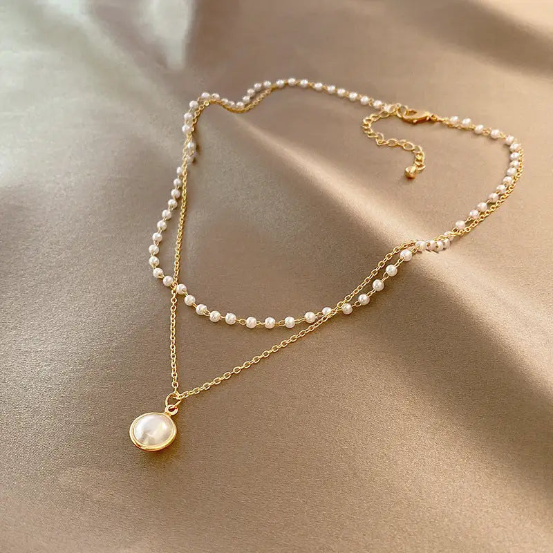 Twilight Pearl Duo: Beach Chic Clavicle Necklace - Pearl necklace