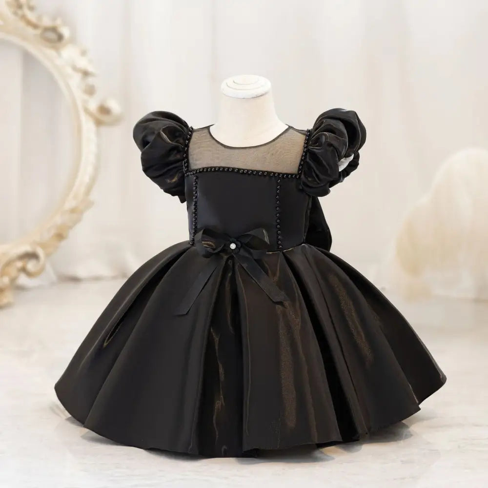 TwinkleTales Bow Puff Sleeve Princess Dress - AX174 Black / 70