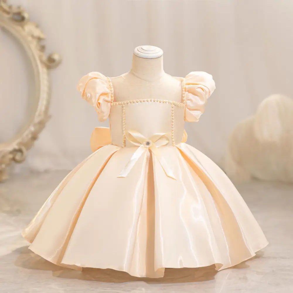 TwinkleTales Bow Puff Sleeve Princess Dress - AX174 Champagne / 70