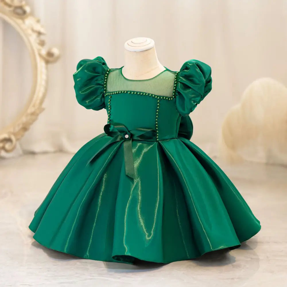 TwinkleTales Bow Puff Sleeve Princess Dress - AX174 Green / 70