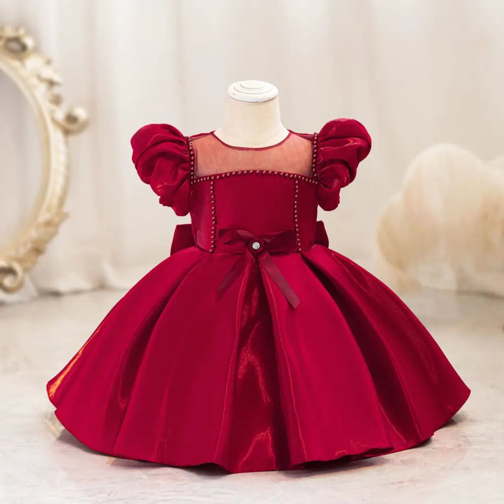 TwinkleTales Bow Puff Sleeve Princess Dress - AX174 Red / 70