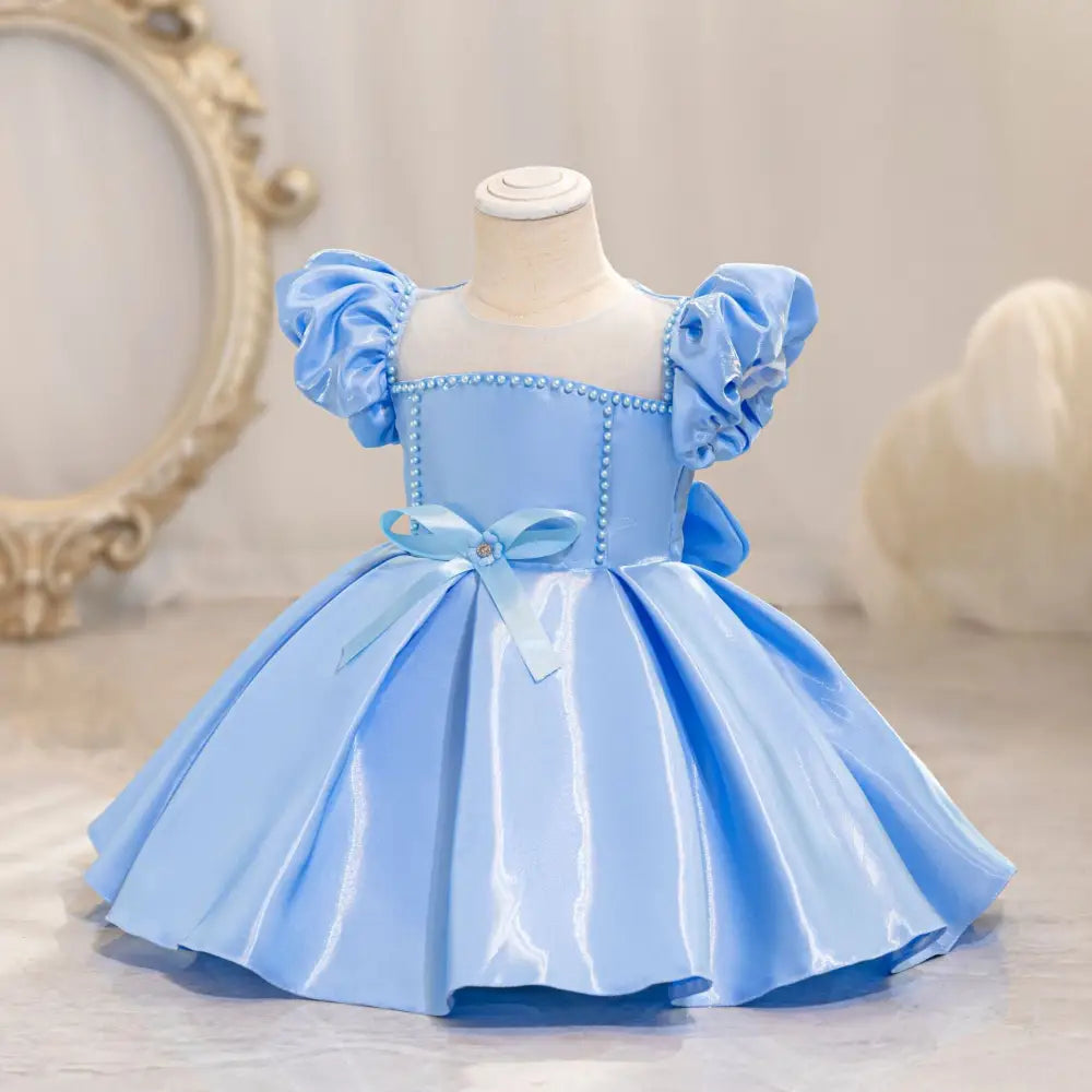 TwinkleTales Bow Puff Sleeve Princess Dress - AX174 Sky Blue / 70