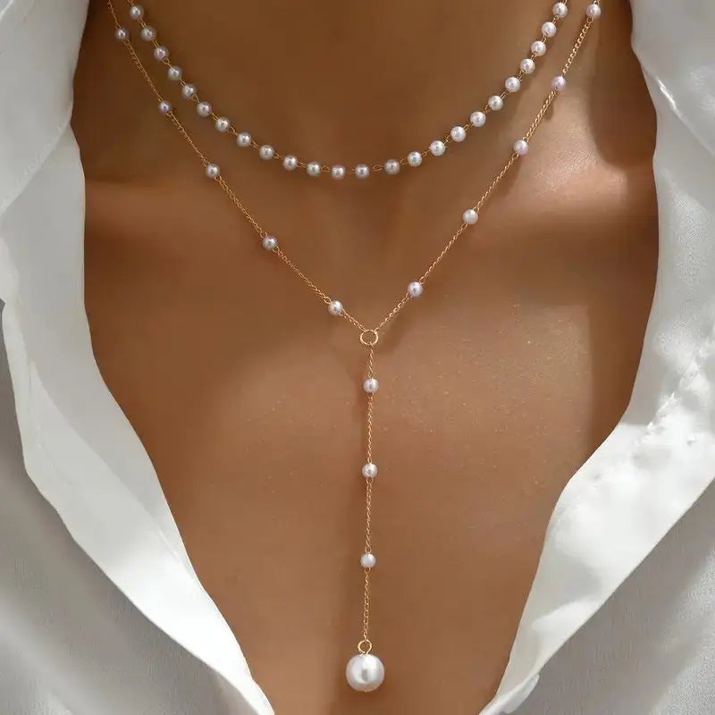 TwinLuxe Pearl Layer Necklace for Elegant Sophistication
