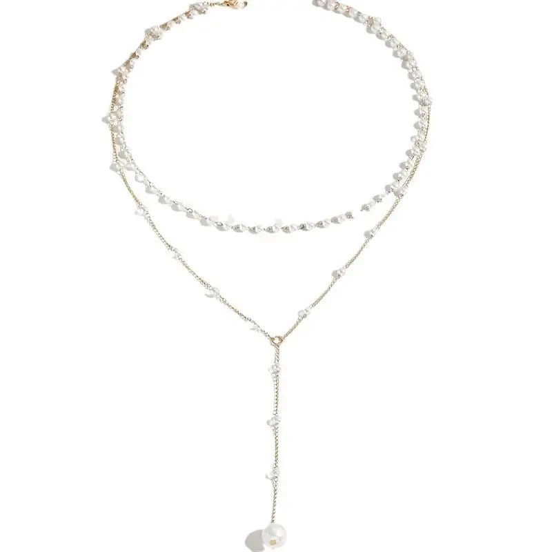 TwinLuxe Pearl Layer Necklace for Elegant Sophistication - Gold