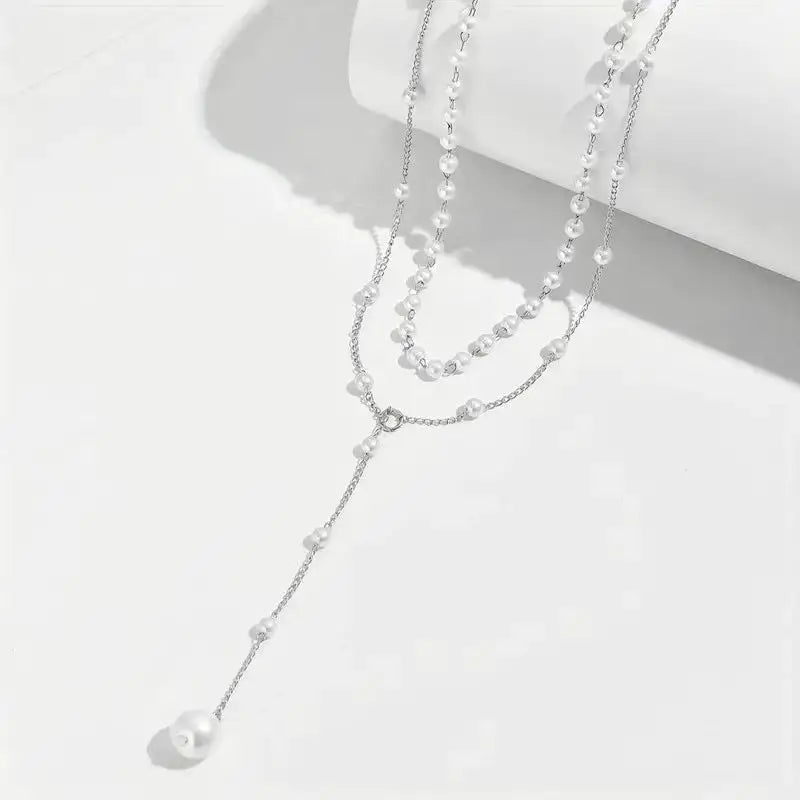 TwinLuxe Pearl Layer Necklace for Elegant Sophistication - White K
