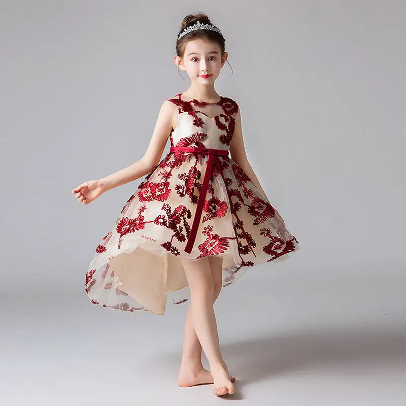 Twirl & Bloom: Enchanting Princess Flower Dress - Red / 110cm