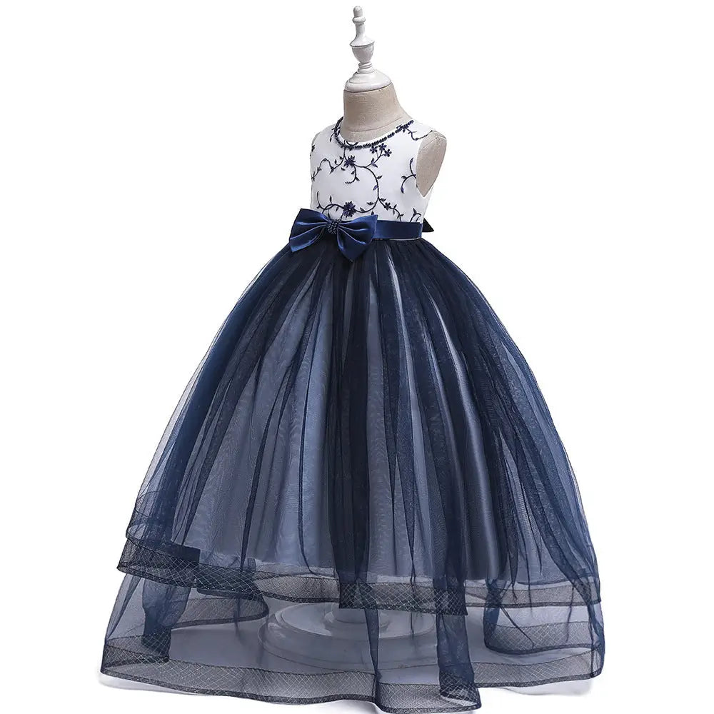 Twirl & Shine: Birthday Embroidered Tulle Dress - Navy Blue / 120cm
