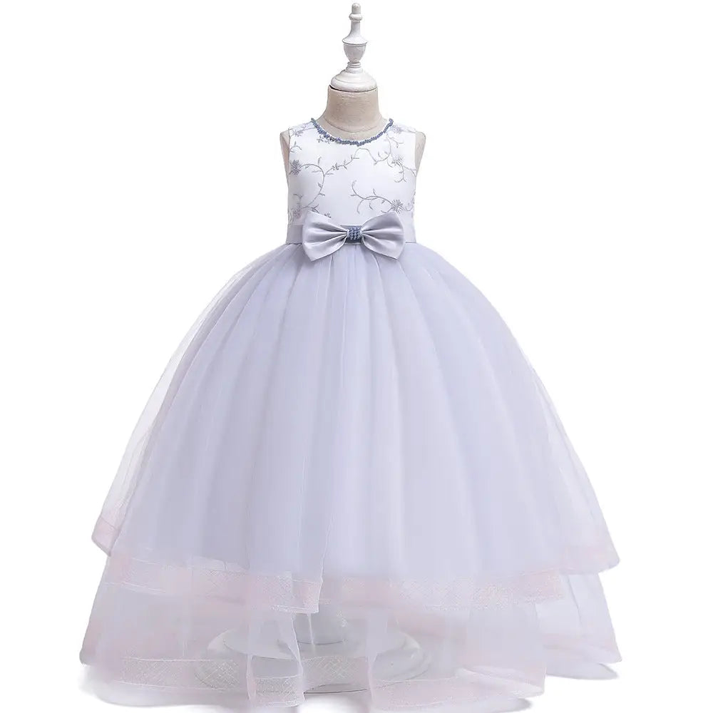 Twirl & Shine: Birthday Embroidered Tulle Dress - Silver / 120cm