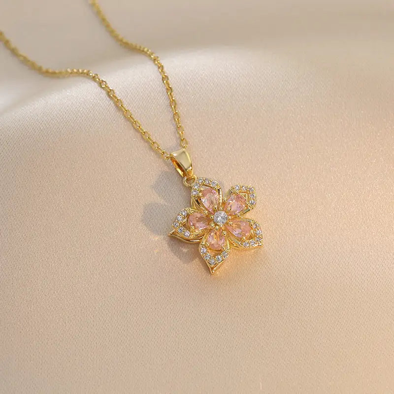 TwirlBauhinia Zircon Necklace - Pink Bauhinia