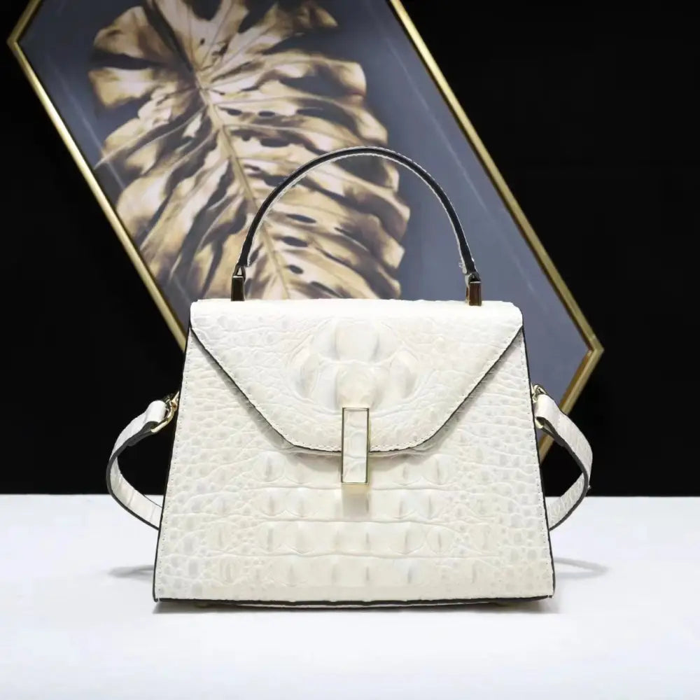 Two Layer Cowhide Leather Clamshell Handbag in Multiple Colors - Beige