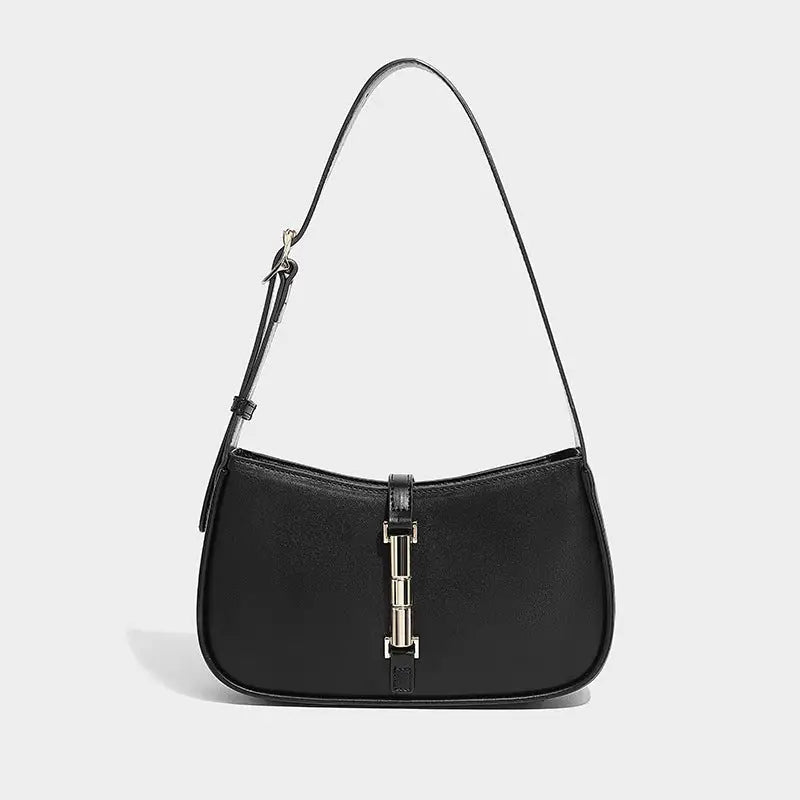 Two Layer Cowhide Leather Clamshell Handbag in Multiple Colors - Black