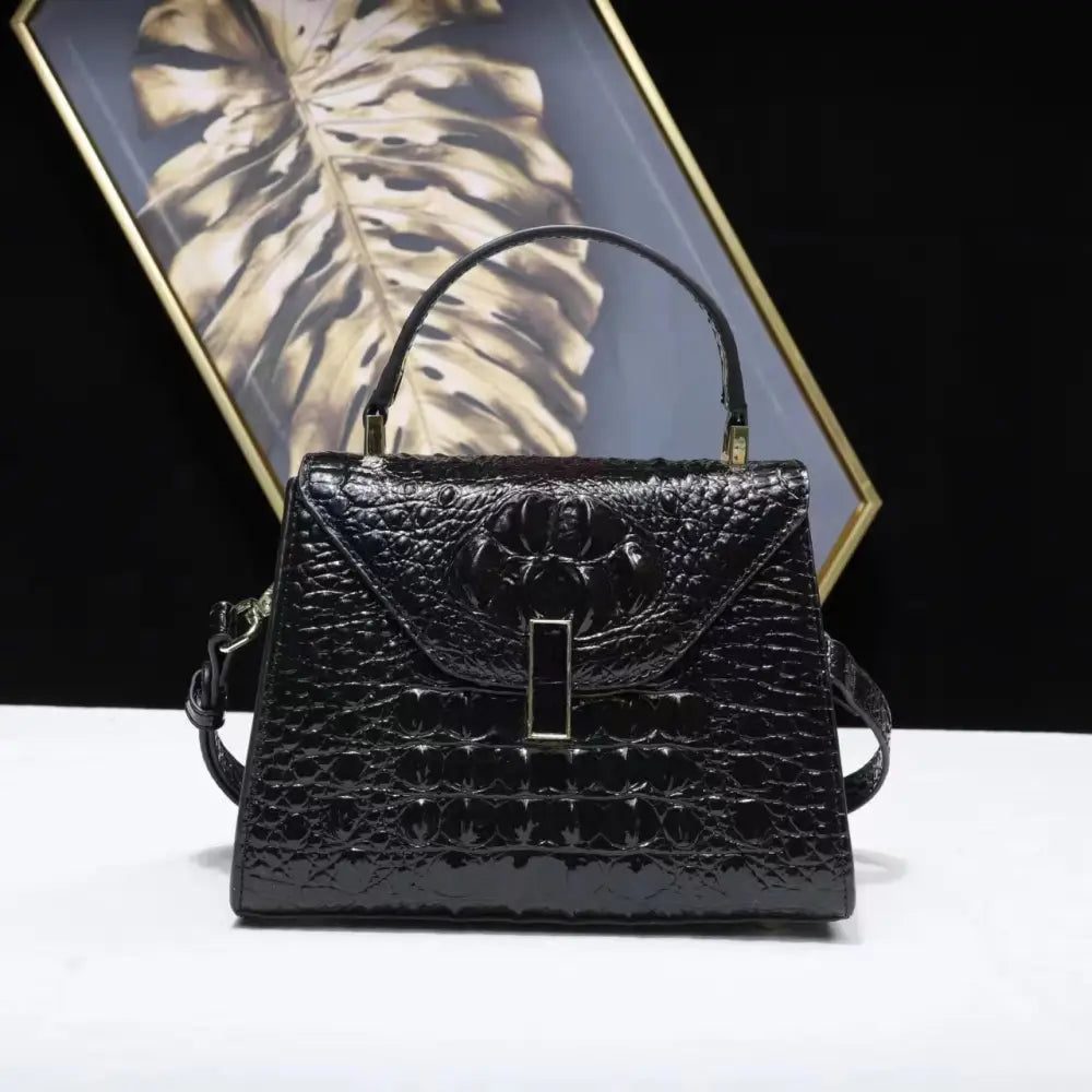 Two Layer Cowhide Leather Clamshell Handbag in Multiple Colors - Black