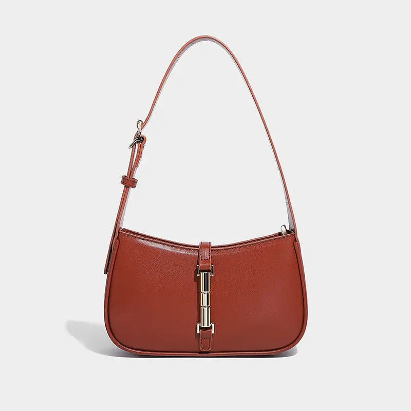 Two Layer Cowhide Leather Clamshell Handbag in Multiple Colors - Brown