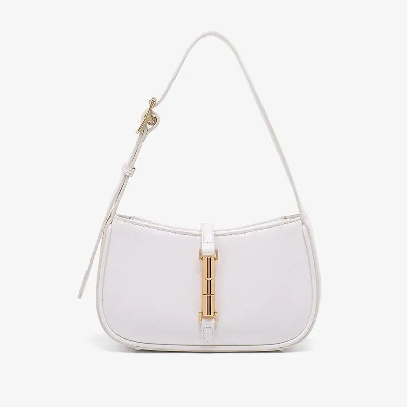 Two Layer Cowhide Leather Clamshell Handbag in Multiple Colors - Pure White