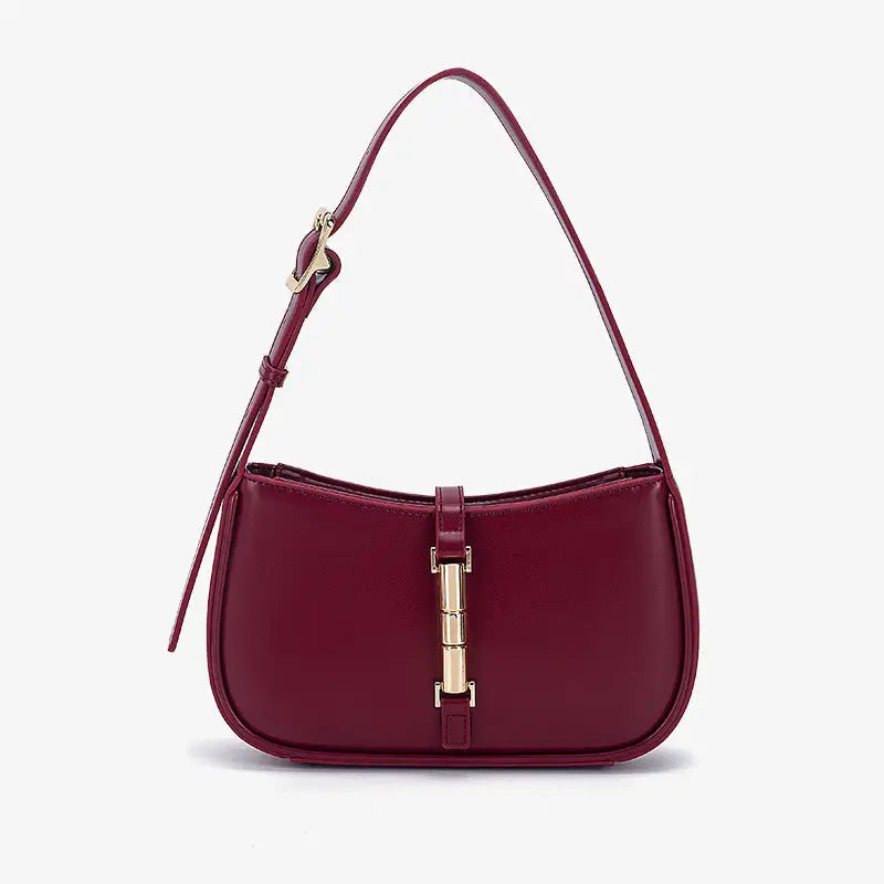 Two Layer Cowhide Leather Clamshell Handbag in Multiple Colors - Red