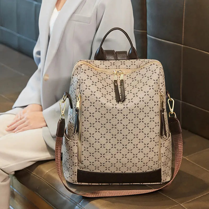 Unisex Waterproof PVC Travel Bag with Floral Print and Embossed Leather