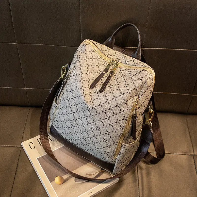 Unisex Waterproof PVC Travel Bag with Floral Print and Embossed Leather - Picture Color