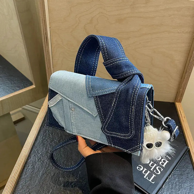 Urban Denim Blue Oxford Cloth Suitcase with Multiple Pockets