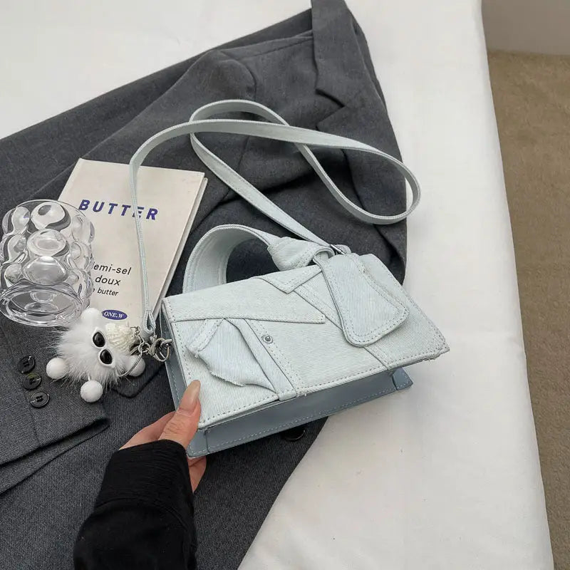 Urban Denim Blue Oxford Cloth Suitcase with Multiple Pockets - Denim White